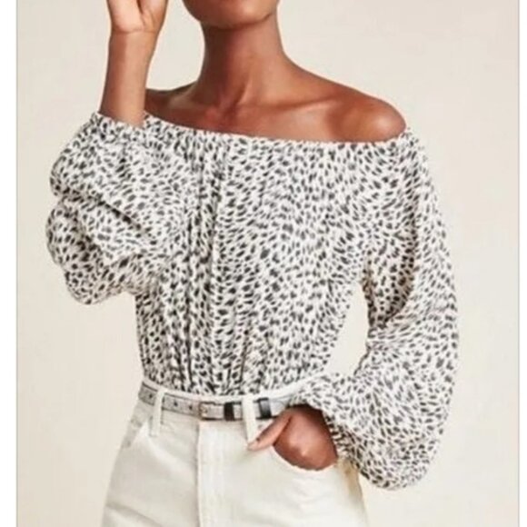 Anthropologie Top Boho Peasant Animal Print On or Off Shoulder Size Small - Picture 1 of 10